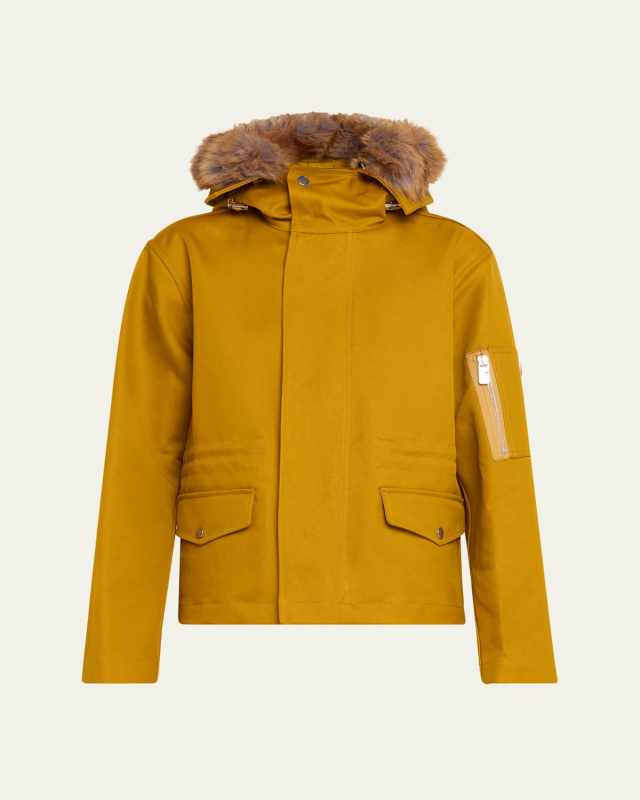 Short Double Cotton Twill Parka with Removable Faux Fur Hood