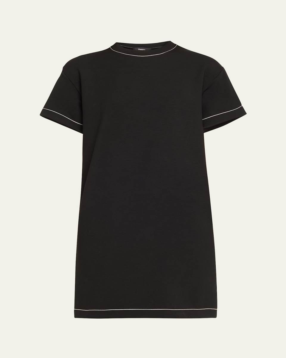 Contrast Stitch Short-Sleeve Mini T-Shirt Dress