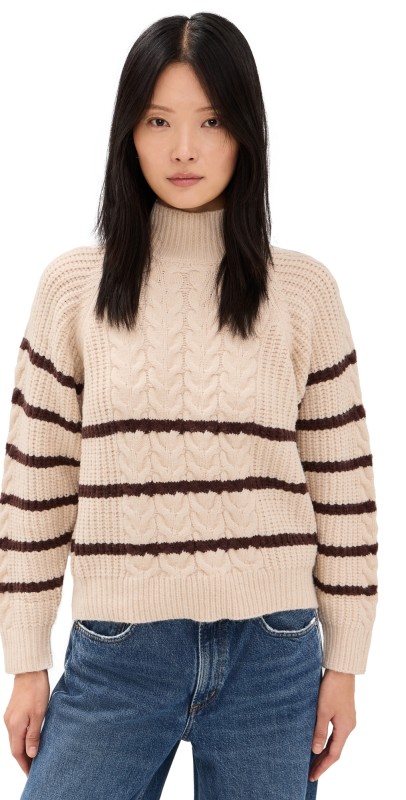 Moon River Striped Knit Pullover Sweater Oatmeal