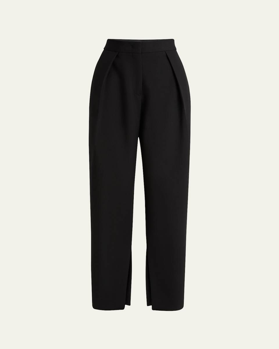 Pleated Straight-Leg Trousers with Split Seams