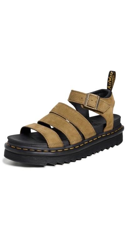Dr. Martens Blaire Tumbled Nubuck Leather Sandals Muted Olive