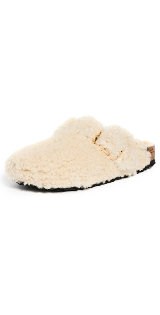 Birkenstock Boston Big Buckle Teddy Clogs Eggshell