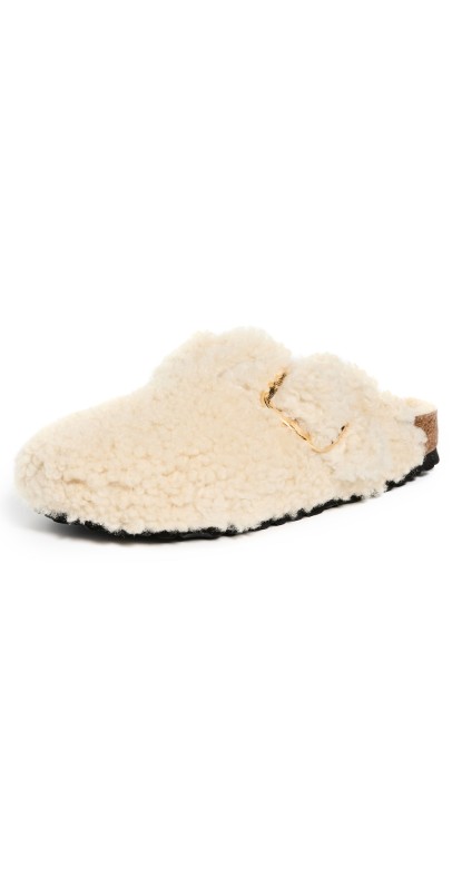 Birkenstock Boston Big Buckle Teddy Clogs Eggshell