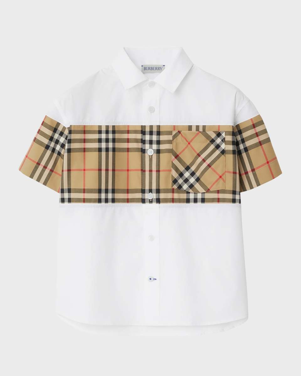 Boy's Devon Check Inset Short-Sleeve Shirt, Size 4-14