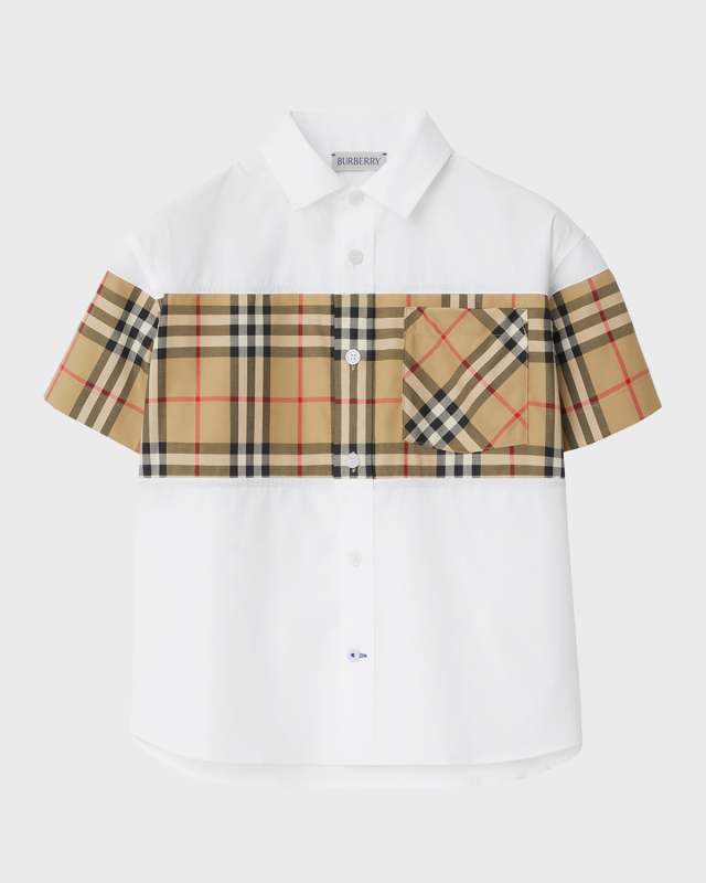 Boy's Devon Check Inset Short-Sleeve Shirt, Size 4-14