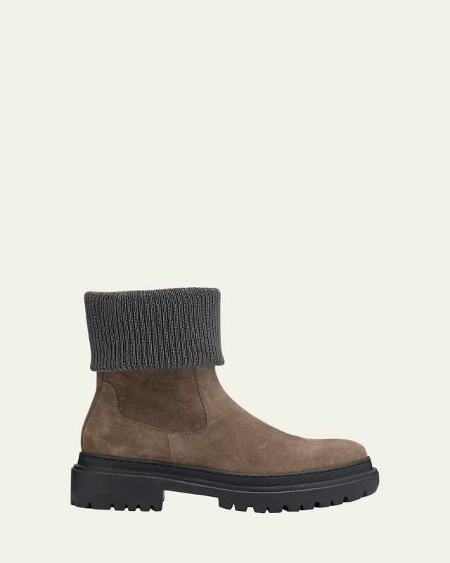 Suede Monili-Collar Ankle Boots