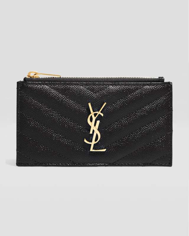 YSL Monogram Small Ziptop Card Case in Grained Leather