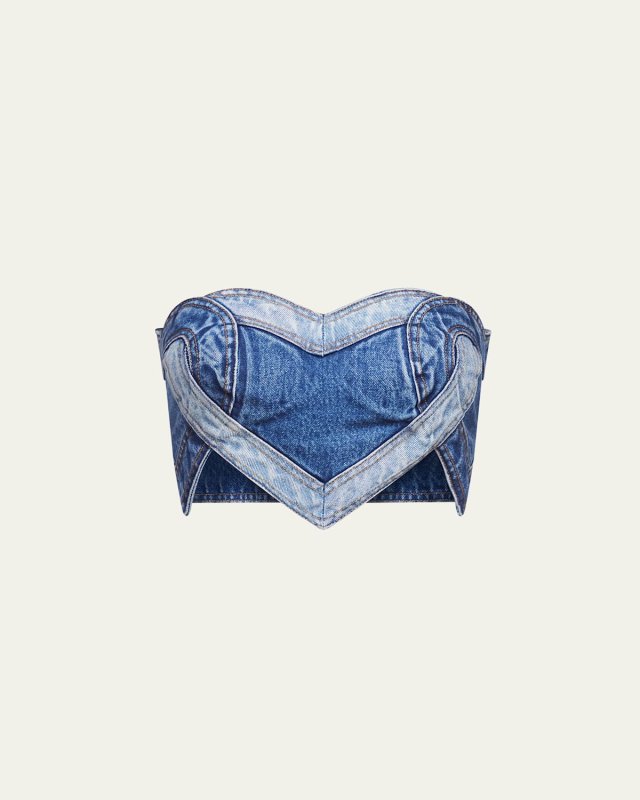 Patchwork Denim Heart Bandeau Top