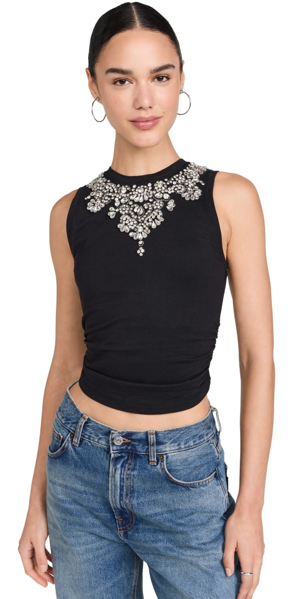 alice + olivia Kappa Embellished Cropped Tank Black