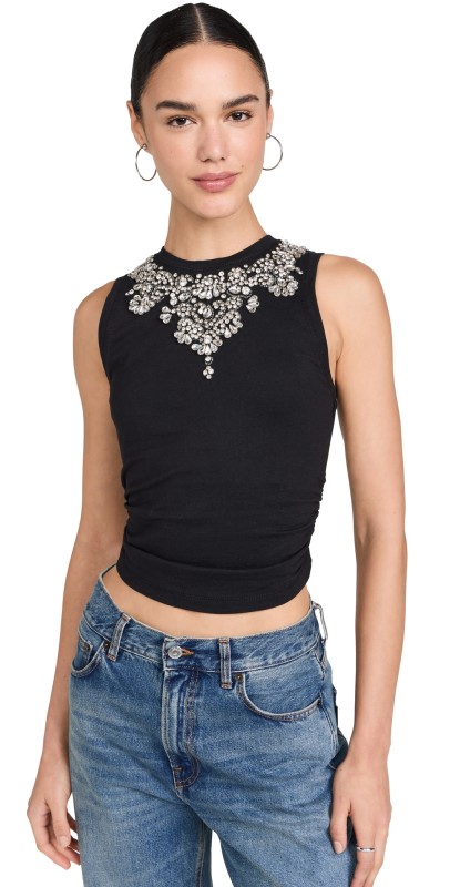 alice + olivia Kappa Embellished Cropped Tank Black