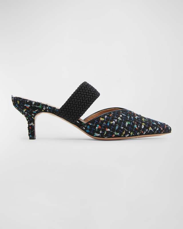 Maisie Tweed Kitten-Heel Mules