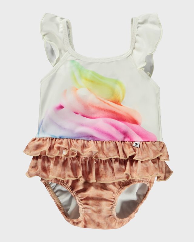 Girl's Nalani Happy Face-Print Swimsuit, Size Newborn-3