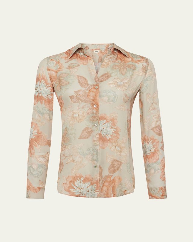 Nina Soft Pastel Vintage Floral Silk Blouse