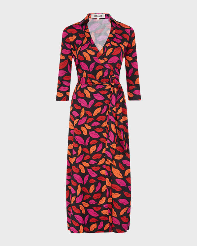 Abigail Lip-Print Silk Midi Wrap Dress