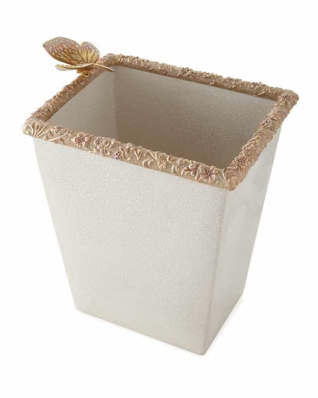 Boudoir White Crackle Glaze Wastebasket