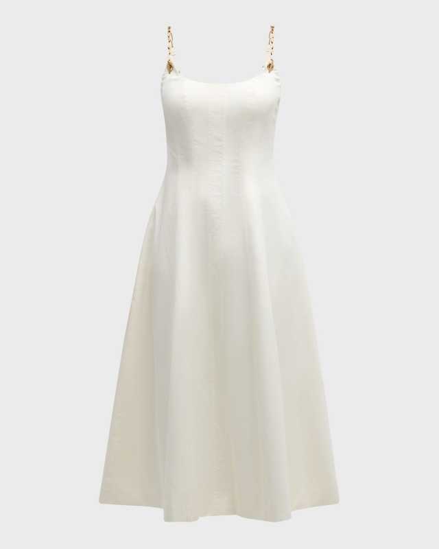 Kendra Chain-Strap Cotton Sateen Midi Dress