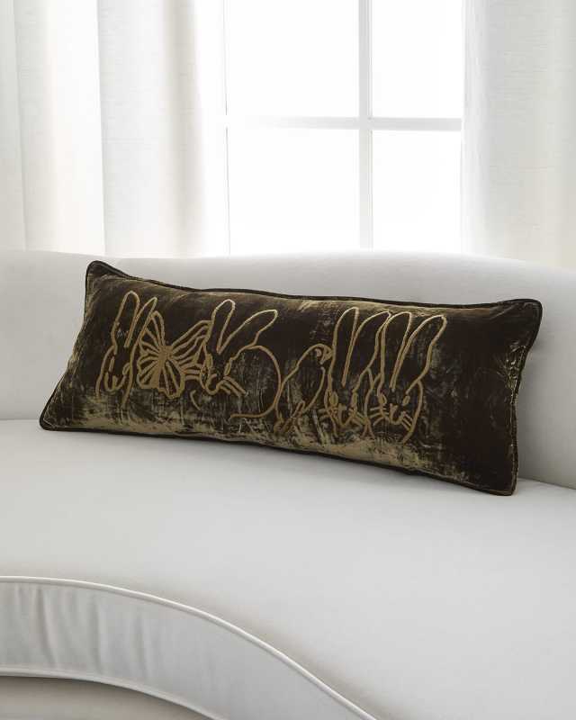Menagerie Hand-Embroidered Velvet Decorative Pillow, 14" x 36"