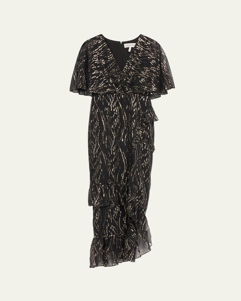 Rose V-Neck Short-Sleeve Floral-Print Devore Cocktail Dress