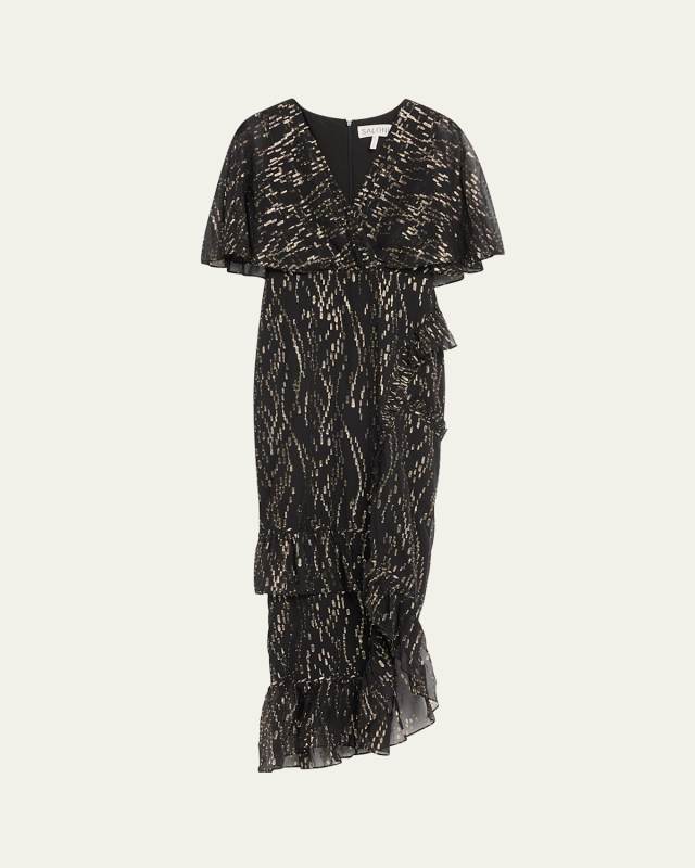 Rose V-Neck Short-Sleeve Floral-Print Devore Cocktail Dress