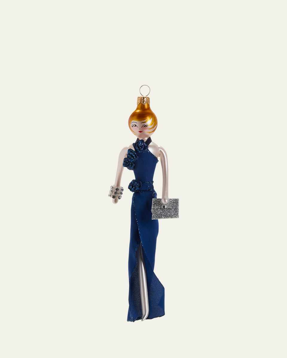 Lady In Navy Rosette Gown Christmas Ornament