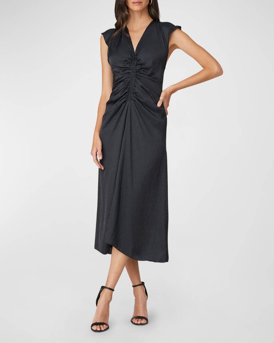 Noah Ruched Cap-Sleeve Midi Dress