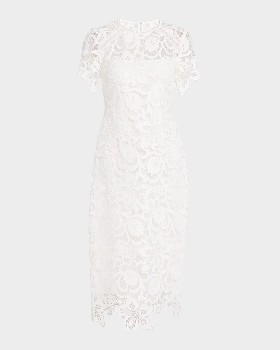 Floral Lace Short-Sleeve Midi Dress
