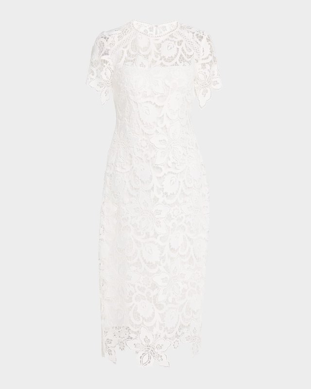 Floral Lace Short-Sleeve Midi Dress