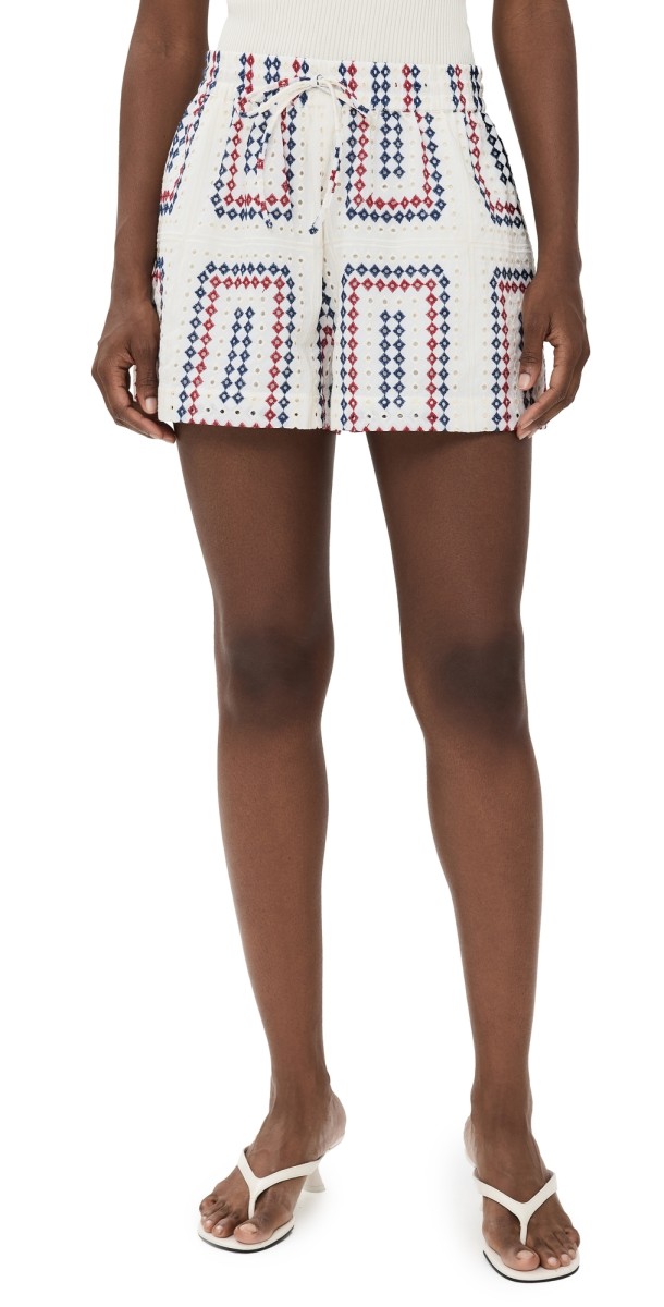 Hill House Home Audrey Shorts Geo Eyelet/Red White Blue