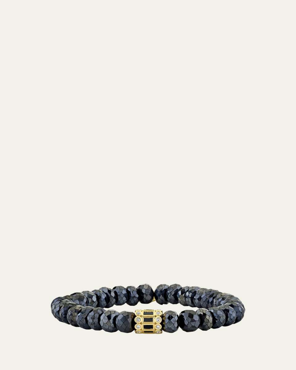 14K Yellow Gold Black and White Diamond Bead Bracelet