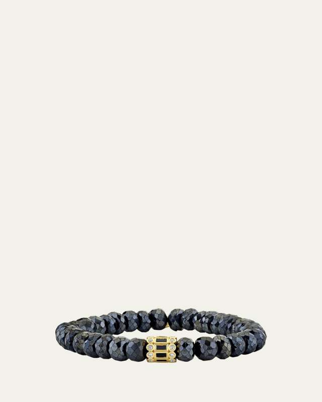 14K Yellow Gold Black and White Diamond Bead Bracelet