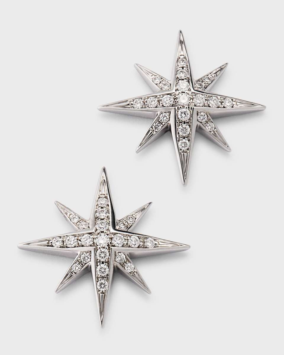 Sparkle 18K White Gold North Star Diamond Stud Earrings