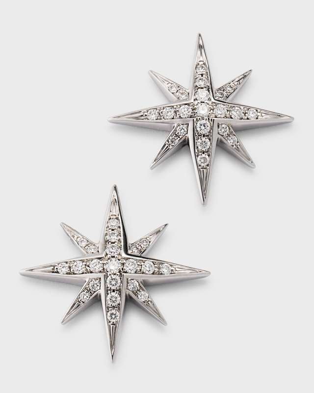 Sparkle 18K White Gold North Star Diamond Stud Earrings