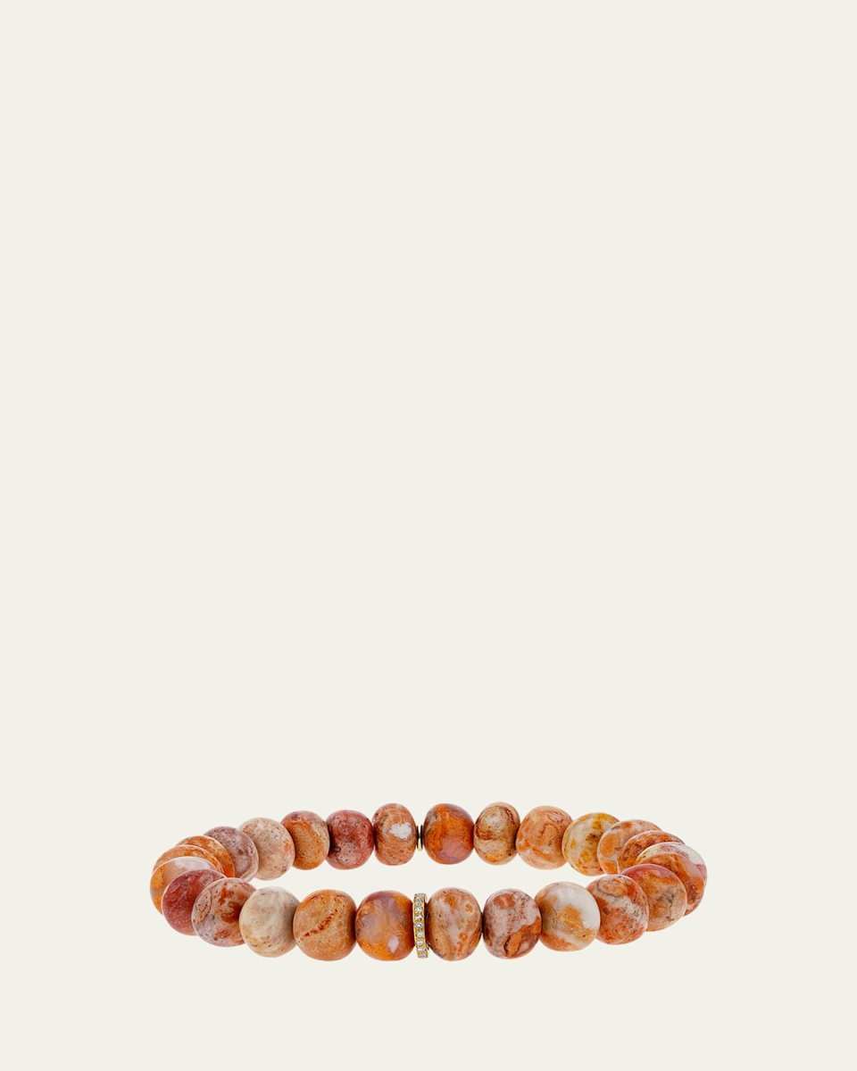 Mexican Fire Opal 10mm Bead Bracelet with Diamond Rondelle