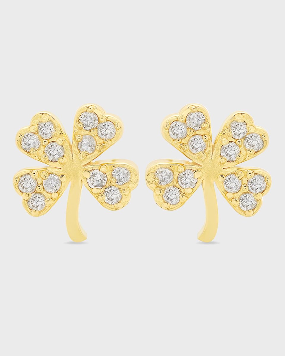 Mini Diamond Four-Leaf Clover Stud Earrings