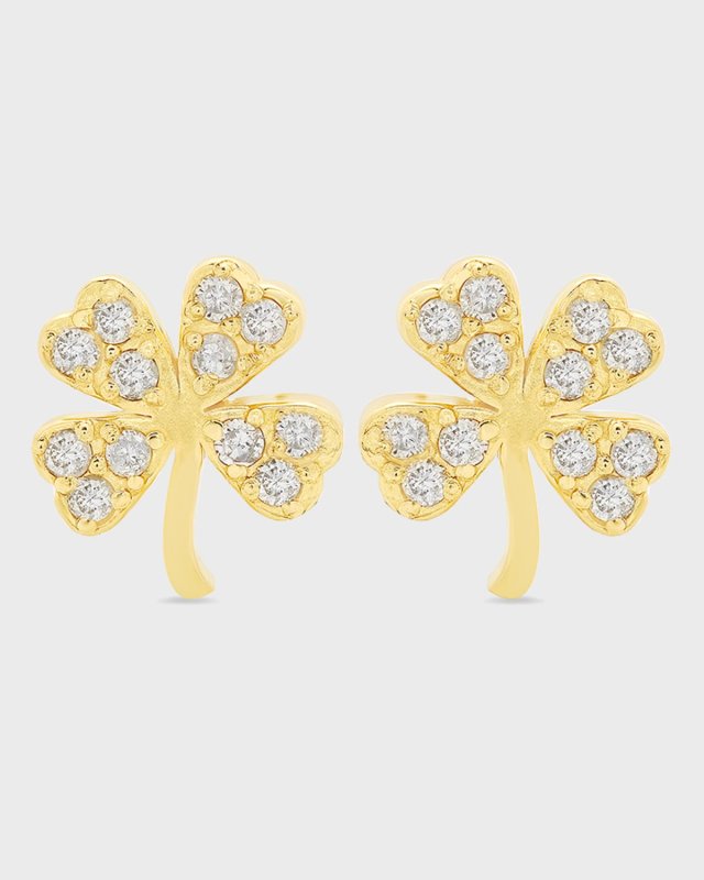 Mini Diamond Four-Leaf Clover Stud Earrings