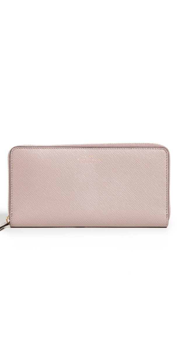 Smythson Large Zip Around Wallet Taupe