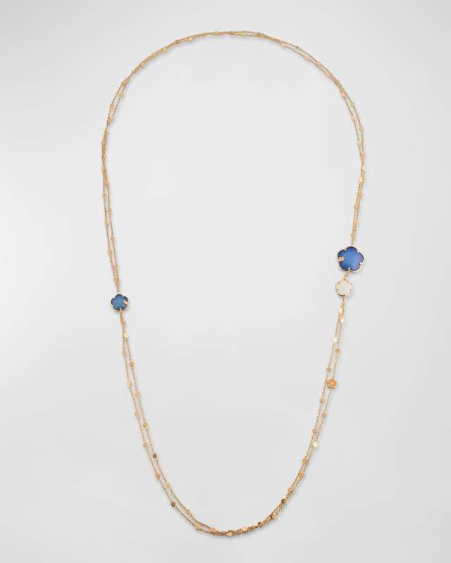 18K Red Gold Mother of Pearl and Blue Lapis Necklace with Diamonds, 40"L
