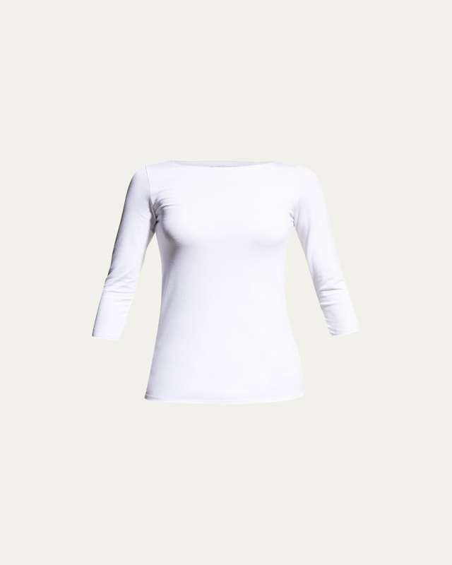Soft-Touch Marrow-Edge Boat-Neck Top