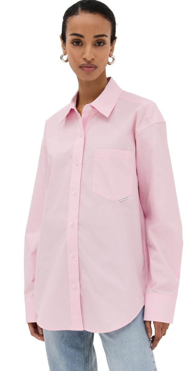 Alexander Wang Boyfriend Shirt with Logo Flag Tag Light Pink