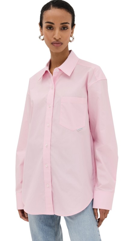 Alexander Wang Boyfriend Shirt with Logo Flag Tag Light Pink