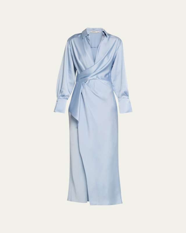 Talita V-Neck Draped Midi Shirt Dress