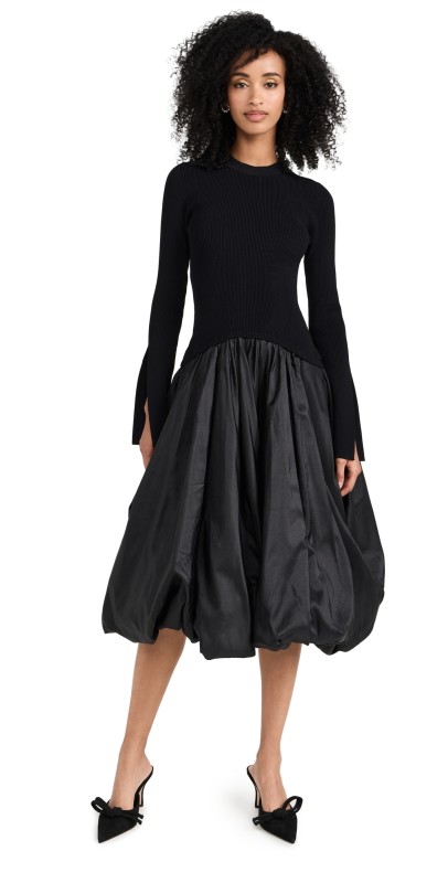 SIMKHAI Kenlie Mock Neck Midi Dress Black