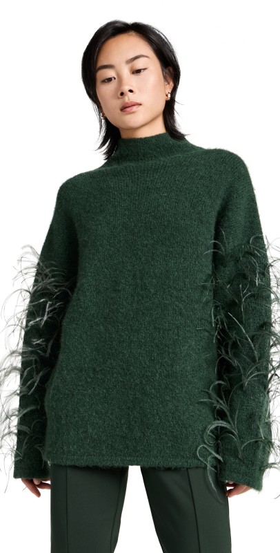 LAPOINTE Brushed Alpaca Silk Relaxed Turtleneck Sweater Forest