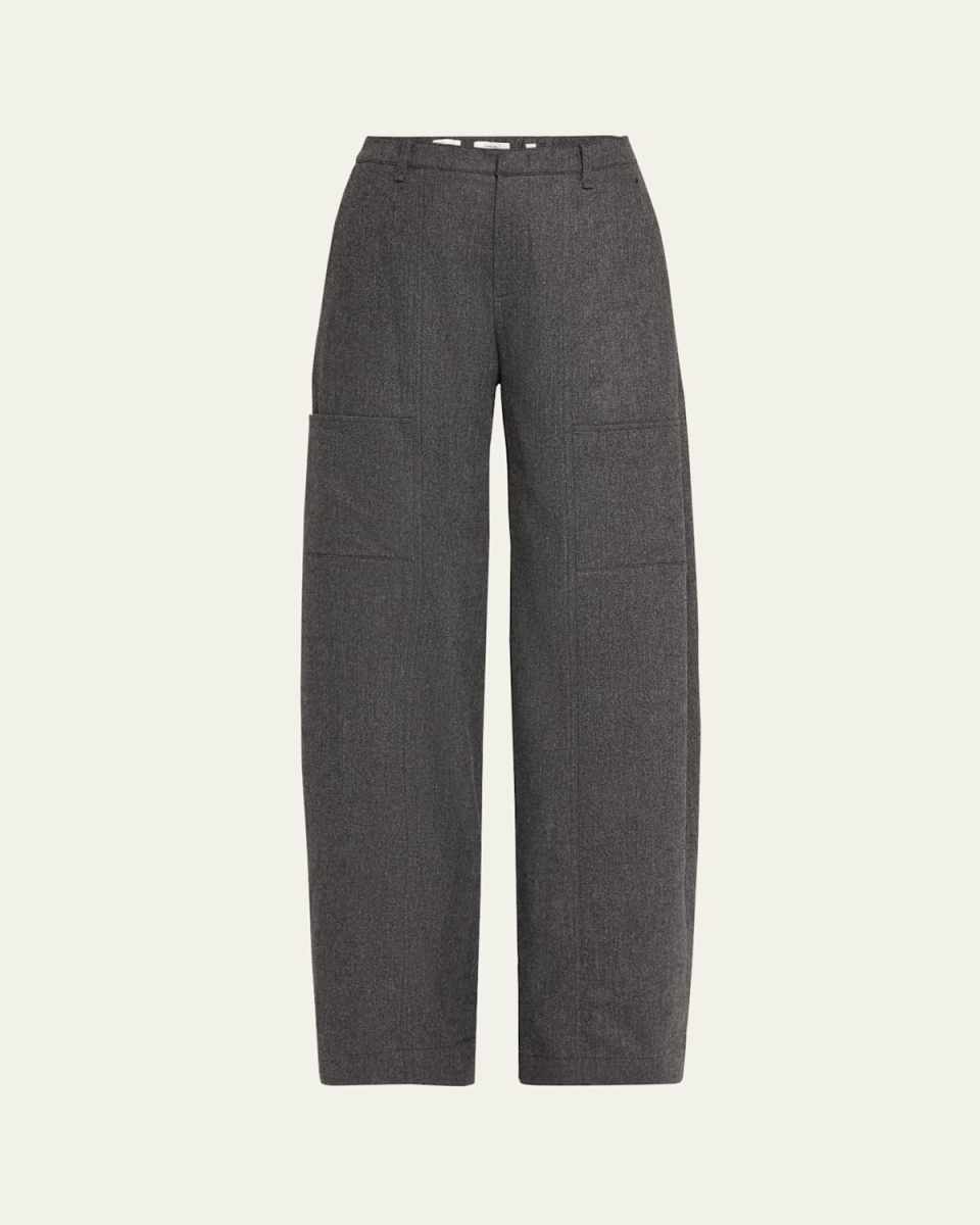 Wide-Leg Brushed Flannel Utility Pants