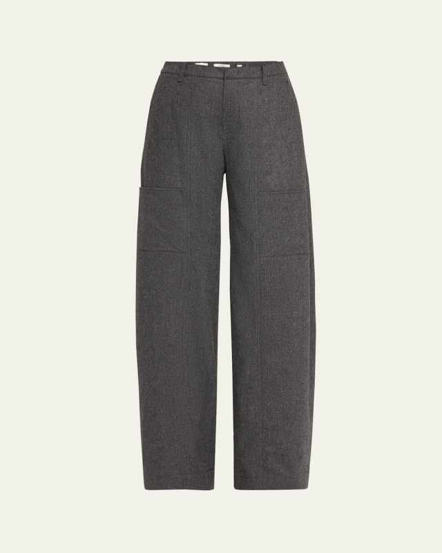 Wide-Leg Brushed Flannel Utility Pants