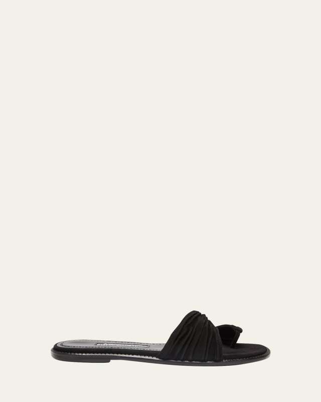 Tibo Ruched Suede Toe-Ring Flat Sandals