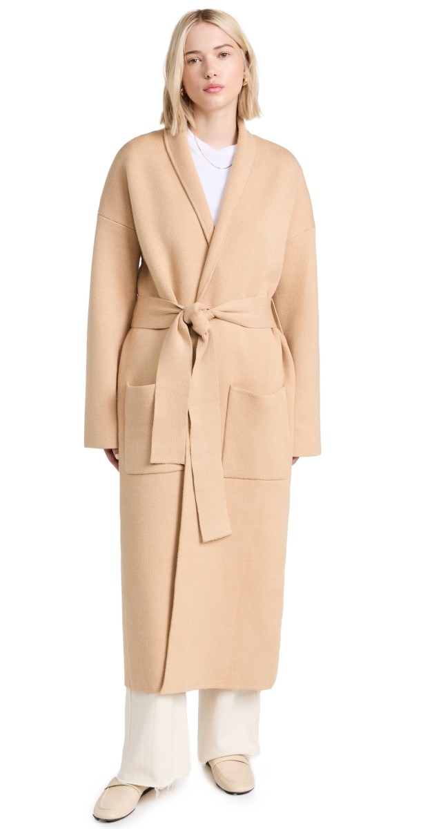 endless rose Shawl Collar Oversize Long Cardigan Tan