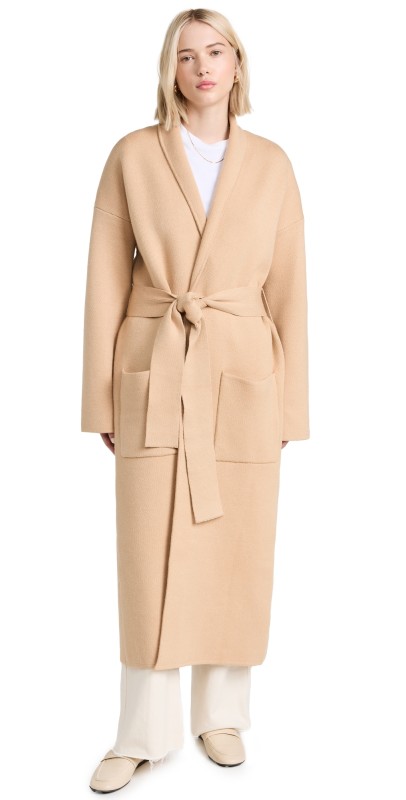 endless rose Shawl Collar Oversize Long Cardigan Tan