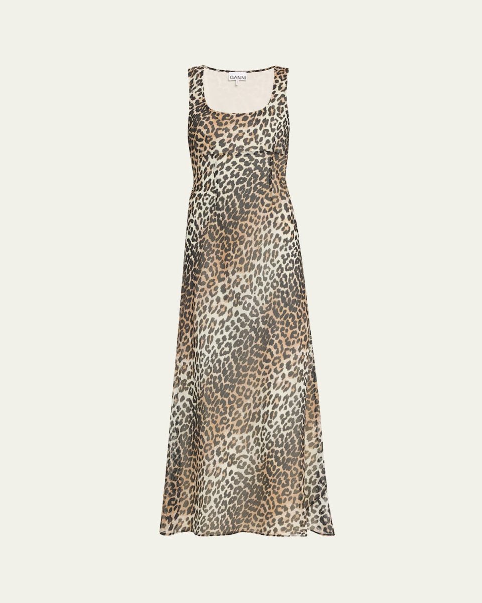 Printed Chiffon Square-Neck Sleeveless Maxi Dress