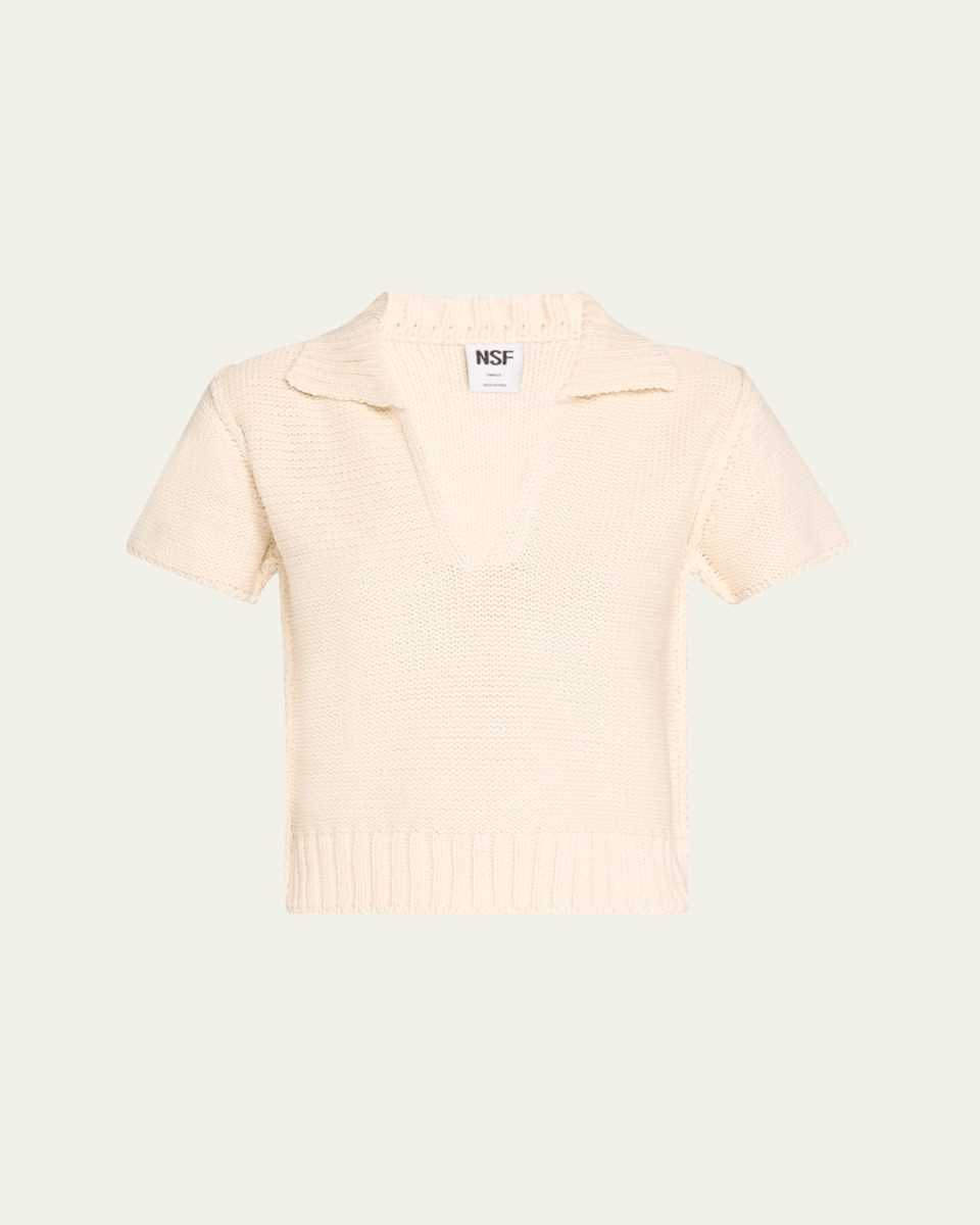 Sage Short-Sleeve Cotton Knit Polo Top